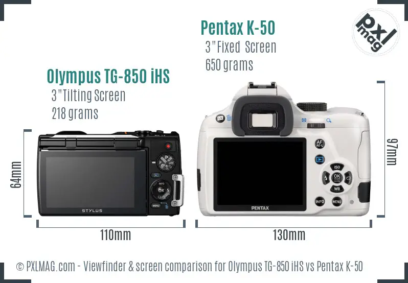 Olympus TG-850 iHS vs Pentax K-50 Screen and Viewfinder comparison