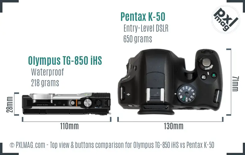 Olympus TG-850 iHS vs Pentax K-50 top view buttons comparison