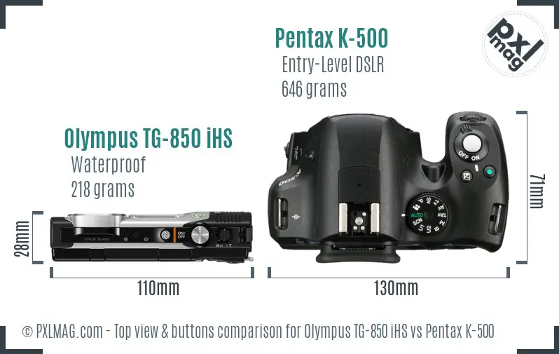 Olympus TG-850 iHS vs Pentax K-500 top view buttons comparison