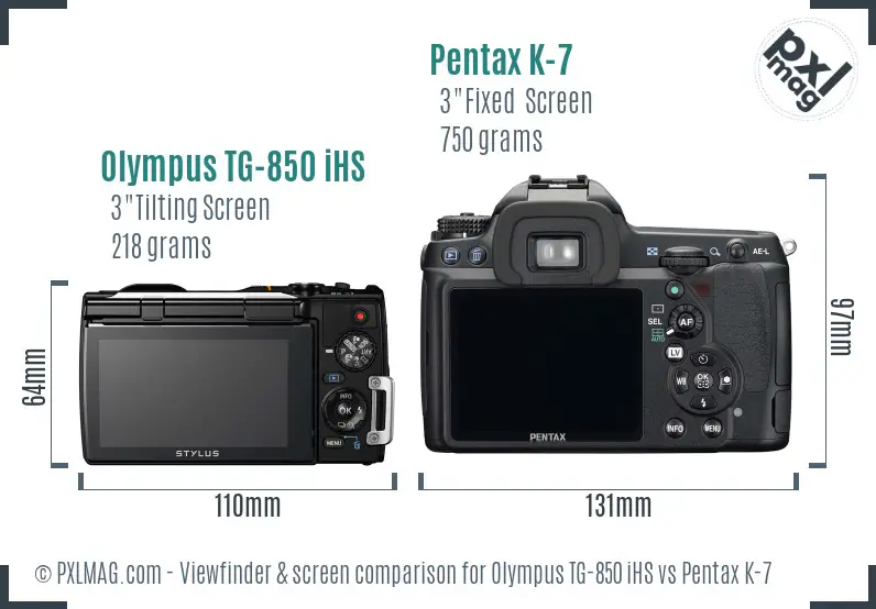 Olympus TG-850 iHS vs Pentax K-7 Screen and Viewfinder comparison