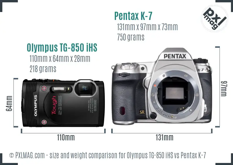 Olympus TG-850 iHS vs Pentax K-7 size comparison