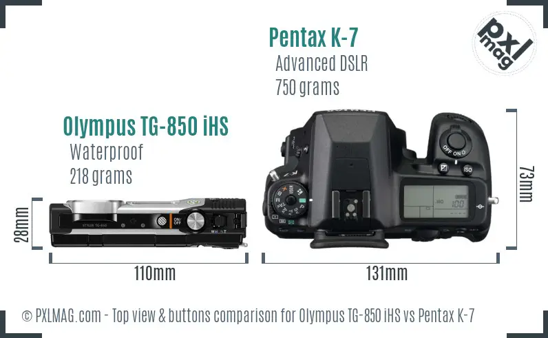 Olympus TG-850 iHS vs Pentax K-7 top view buttons comparison