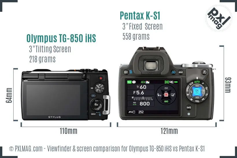 Olympus TG-850 iHS vs Pentax K-S1 Screen and Viewfinder comparison