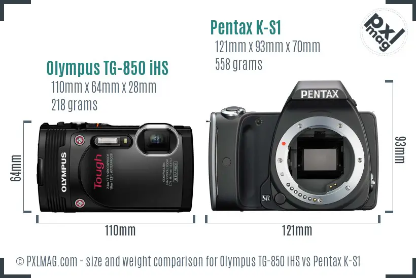 Olympus TG-850 iHS vs Pentax K-S1 size comparison