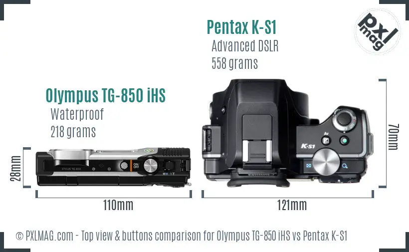 Olympus TG-850 iHS vs Pentax K-S1 top view buttons comparison