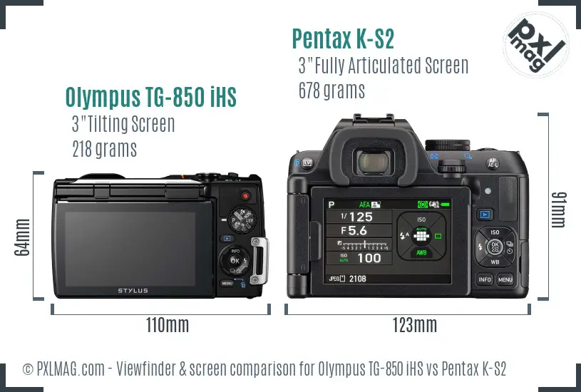 Olympus TG-850 iHS vs Pentax K-S2 Screen and Viewfinder comparison