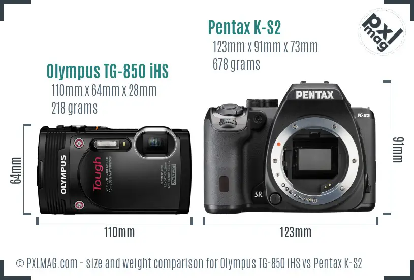 Olympus TG-850 iHS vs Pentax K-S2 size comparison