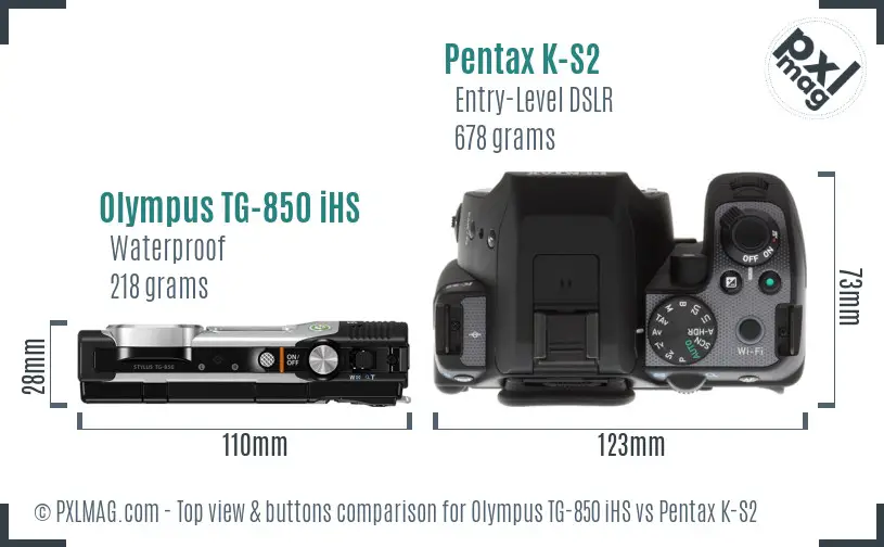 Olympus TG-850 iHS vs Pentax K-S2 top view buttons comparison