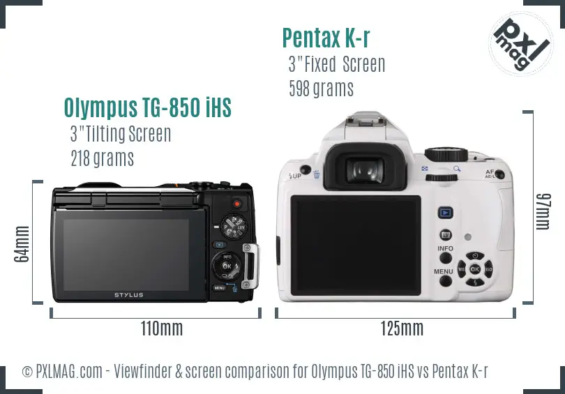 Olympus TG-850 iHS vs Pentax K-r Screen and Viewfinder comparison