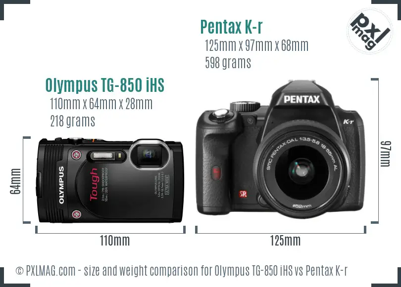 Olympus TG-850 iHS vs Pentax K-r size comparison
