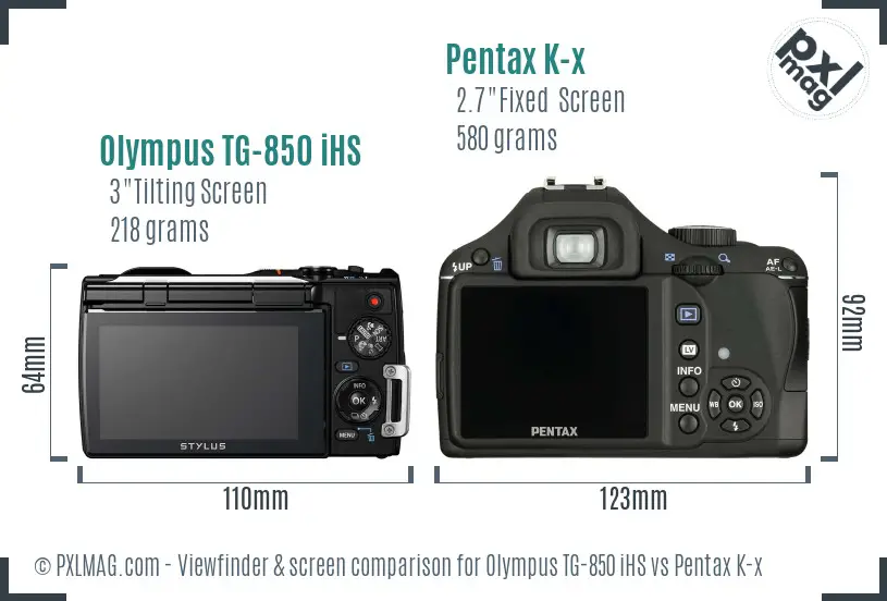 Olympus TG-850 iHS vs Pentax K-x Screen and Viewfinder comparison