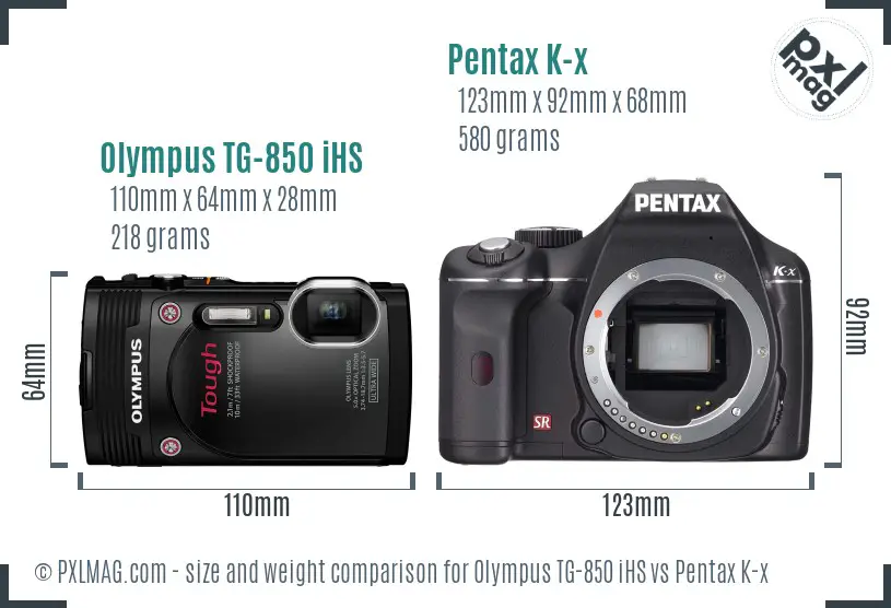 Olympus TG-850 iHS vs Pentax K-x size comparison