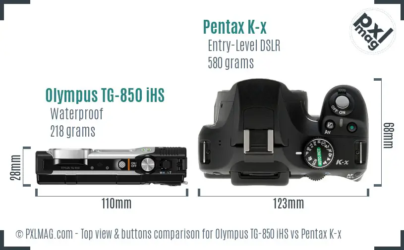 Olympus TG-850 iHS vs Pentax K-x top view buttons comparison