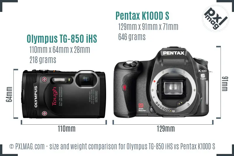 Olympus TG-850 iHS vs Pentax K100D S size comparison
