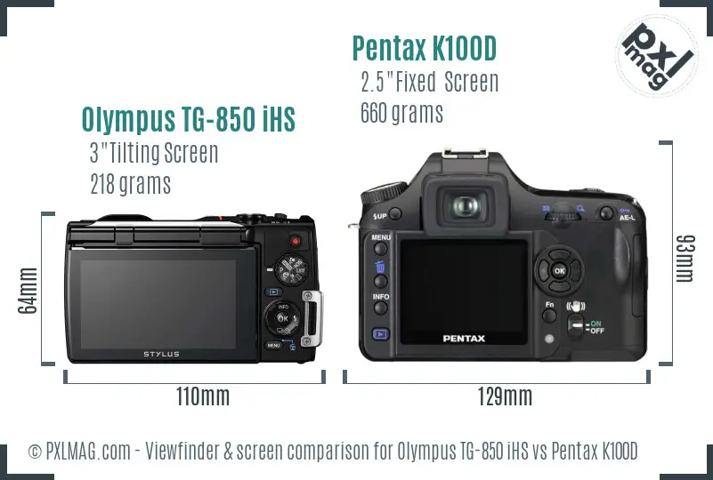Olympus TG-850 iHS vs Pentax K100D Screen and Viewfinder comparison