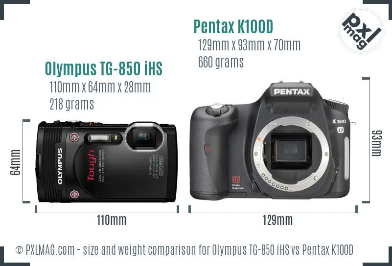 Olympus TG-850 iHS vs Pentax K100D size comparison