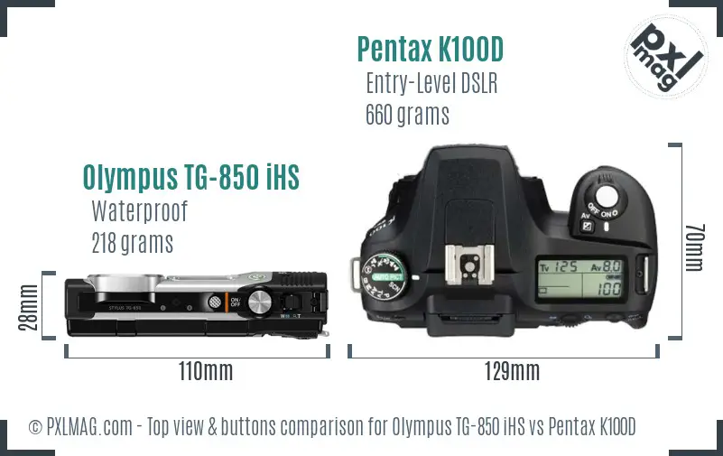 Olympus TG-850 iHS vs Pentax K100D top view buttons comparison