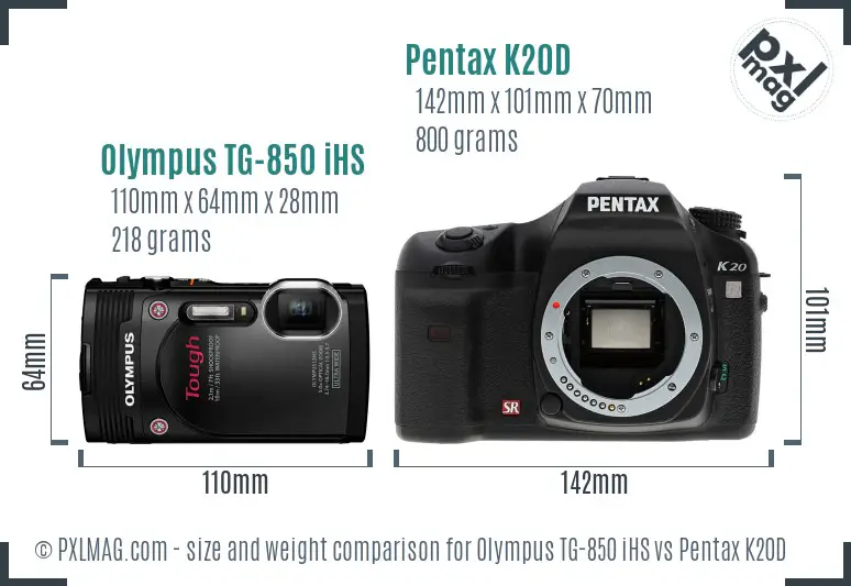 Olympus TG-850 iHS vs Pentax K20D size comparison Olympus TG-850 iHS vs Pentax K20D size comparison