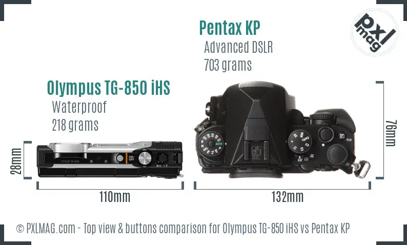 Olympus TG-850 iHS vs Pentax KP top view buttons comparison Olympus TG-850 iHS vs Pentax KP top view buttons comparison