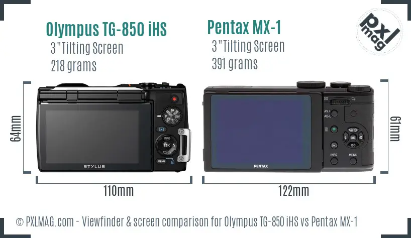 Olympus TG-850 iHS vs Pentax MX-1 Screen and Viewfinder comparison