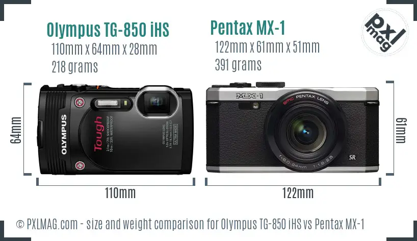 Olympus TG-850 iHS vs Pentax MX-1 size comparison