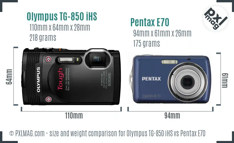 Olympus TG-850 iHS vs Pentax E70 size comparison