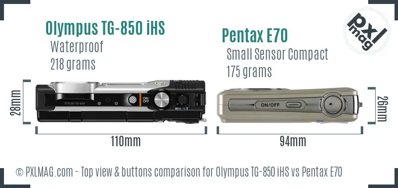 Olympus TG-850 iHS vs Pentax E70 top view buttons comparison
