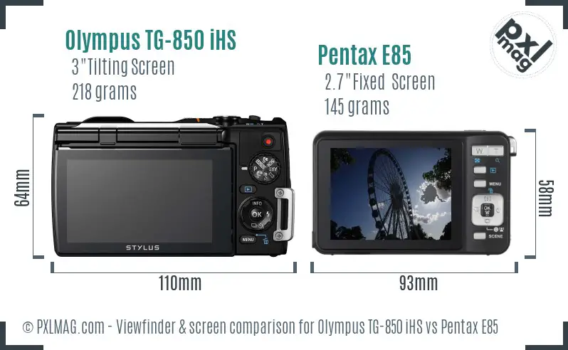 Olympus TG-850 iHS vs Pentax E85 Screen and Viewfinder comparison