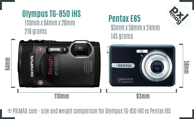 Olympus TG-850 iHS vs Pentax E85 size comparison