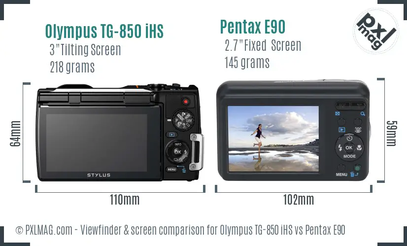 Olympus TG-850 iHS vs Pentax E90 Screen and Viewfinder comparison