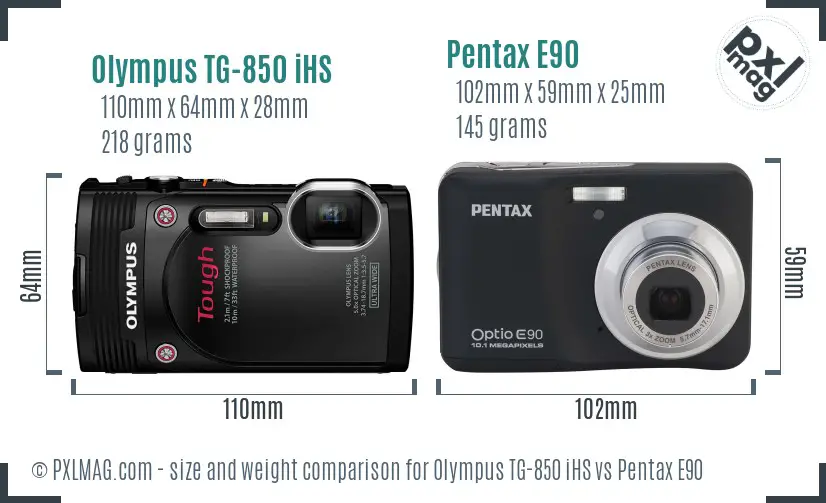 Olympus TG-850 iHS vs Pentax E90 size comparison