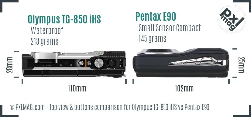 Olympus TG-850 iHS vs Pentax E90 top view buttons comparison