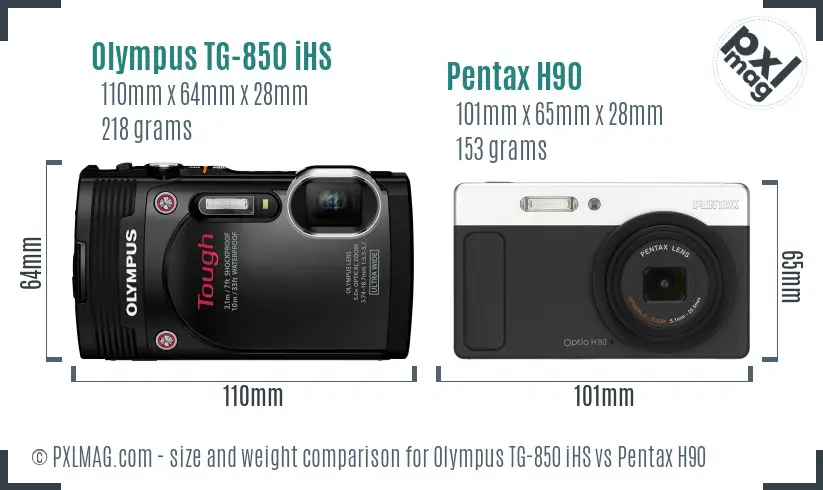 Olympus TG-850 iHS vs Pentax H90 size comparison