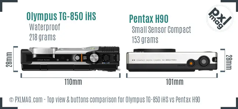 Olympus TG-850 iHS vs Pentax H90 top view buttons comparison