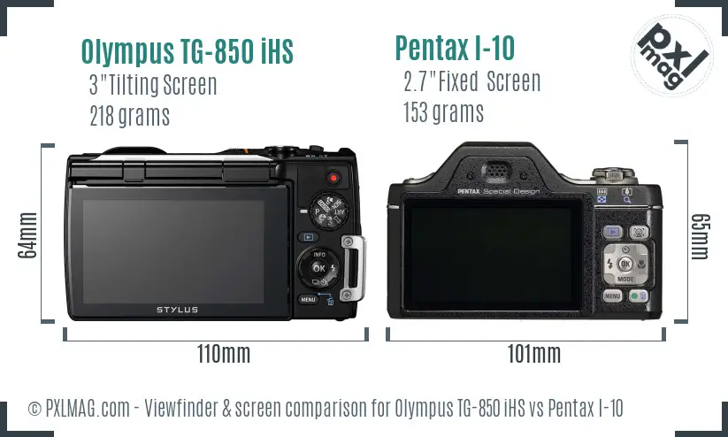 Olympus TG-850 iHS vs Pentax I-10 Screen and Viewfinder comparison