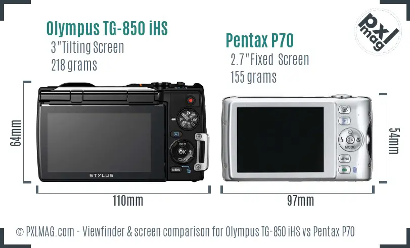 Olympus TG-850 iHS vs Pentax P70 Screen and Viewfinder comparison