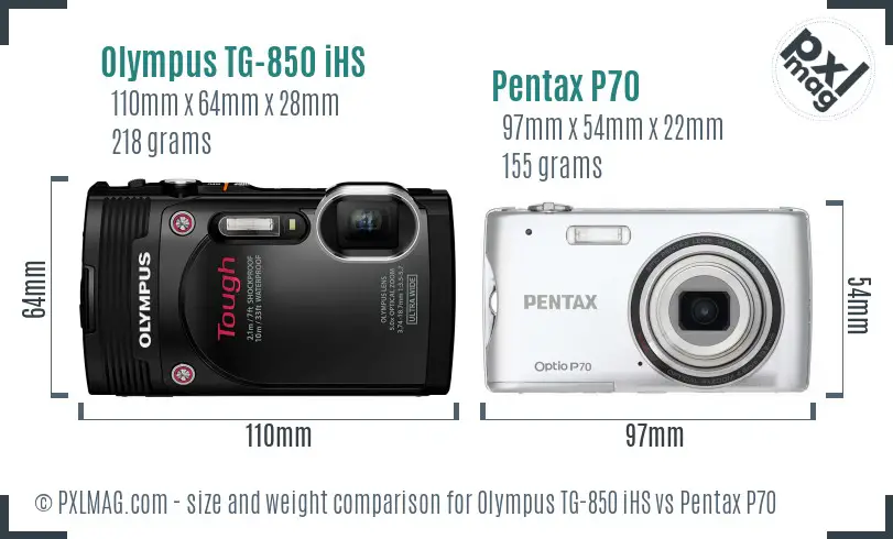 Olympus TG-850 iHS vs Pentax P70 size comparison