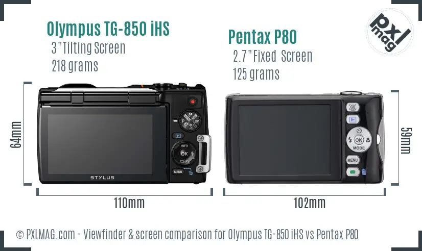 Olympus TG-850 iHS vs Pentax P80 Screen and Viewfinder comparison