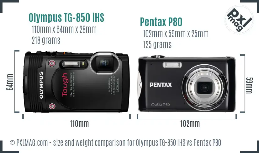Olympus TG-850 iHS vs Pentax P80 size comparison