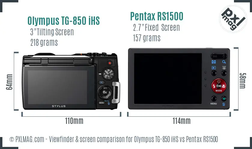 Olympus TG-850 iHS vs Pentax RS1500 Screen and Viewfinder comparison