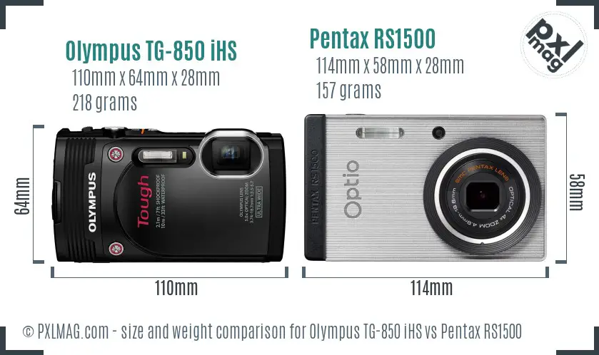 Olympus TG-850 iHS vs Pentax RS1500 size comparison