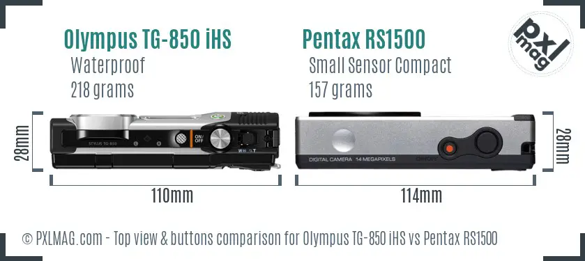 Olympus TG-850 iHS vs Pentax RS1500 top view buttons comparison