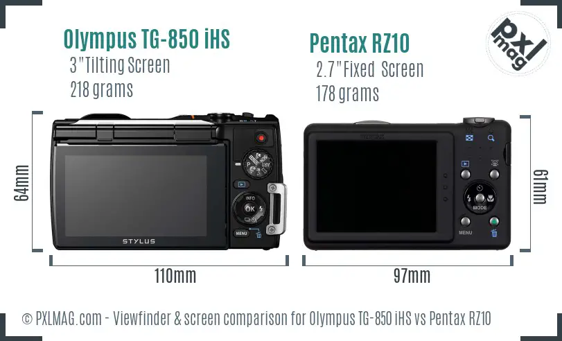 Olympus TG-850 iHS vs Pentax RZ10 Screen and Viewfinder comparison