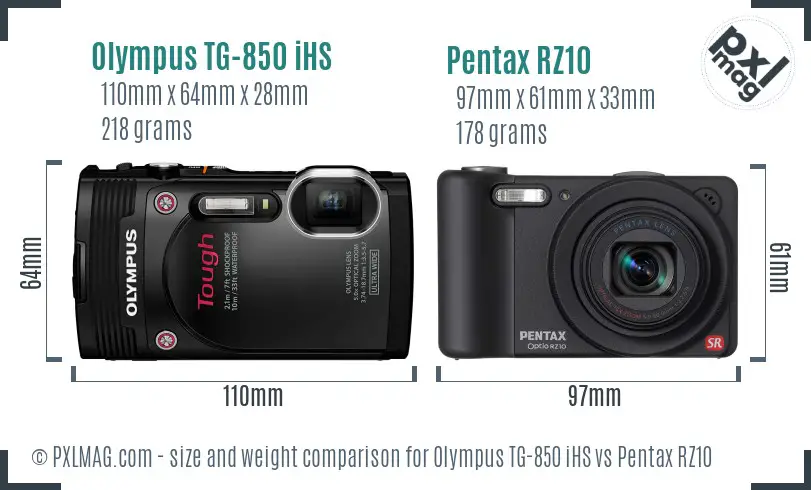 Olympus TG-850 iHS vs Pentax RZ10 size comparison
