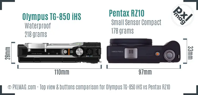 Olympus TG-850 iHS vs Pentax RZ10 top view buttons comparison