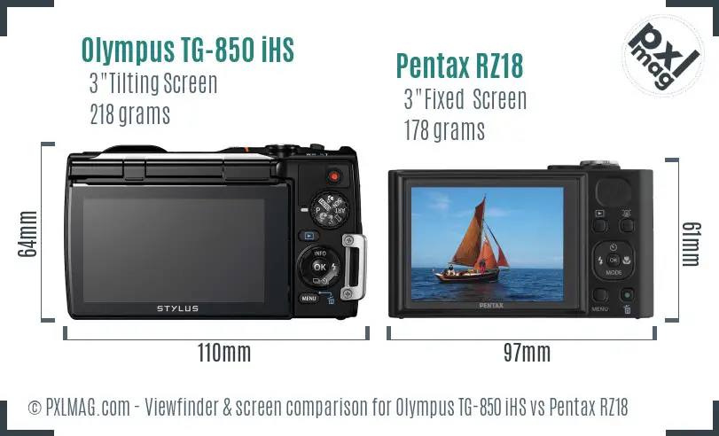 Olympus TG-850 iHS vs Pentax RZ18 Screen and Viewfinder comparison