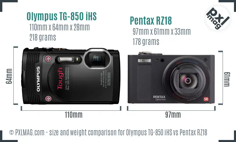 Olympus TG-850 iHS vs Pentax RZ18 size comparison