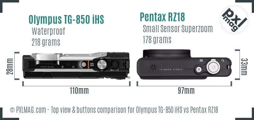 Olympus TG-850 iHS vs Pentax RZ18 top view buttons comparison