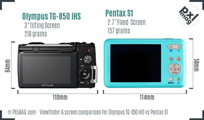 Olympus TG-850 iHS vs Pentax S1 Screen and Viewfinder comparison