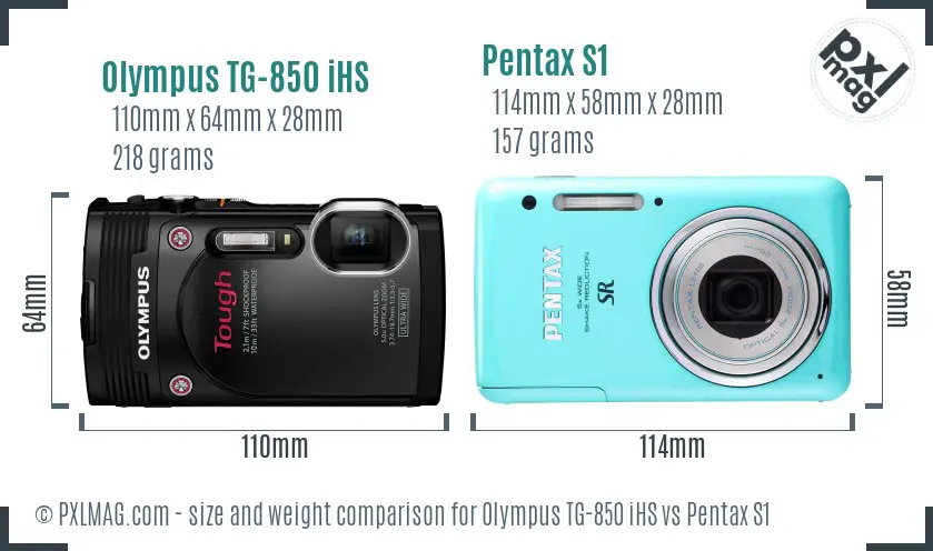 Olympus TG-850 iHS vs Pentax S1 size comparison